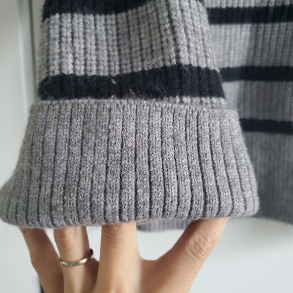 Magaschoni Striped Crew Neck Sweater Fisherman Knit Grey Ribbed Boxy Rel… - Picture 4 of 10